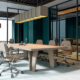 Modern empty office conference room with beige chairs