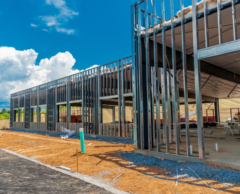 Metal Framework For New Commercial Building Under Construction